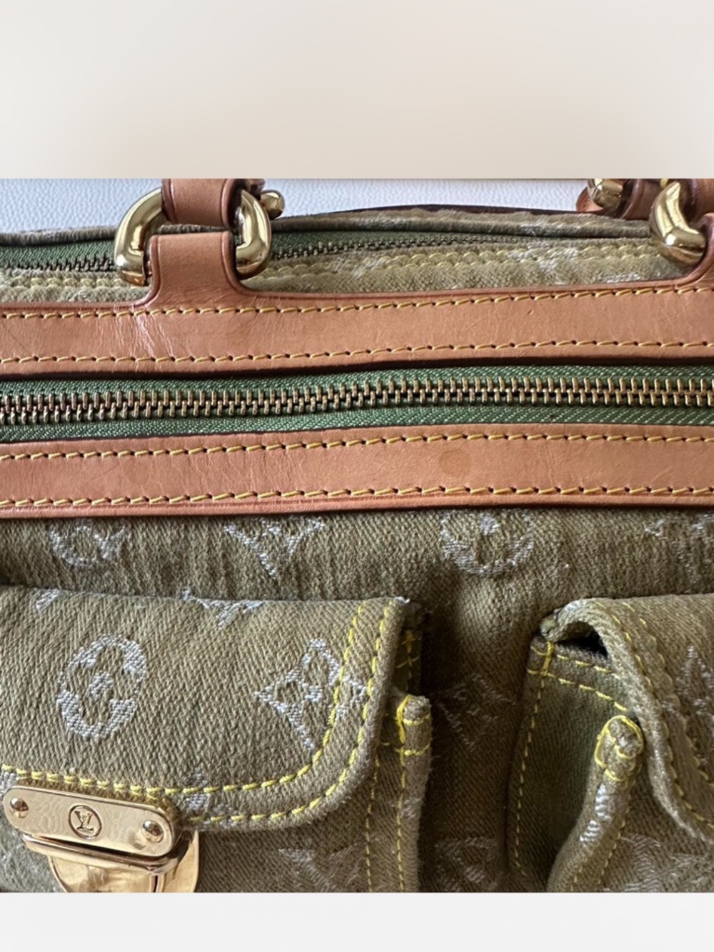 Louis Vuitton Olive Green Monogram Canvas Top-Handle Briefcase with Tan Trim - Picture 2 of 6
